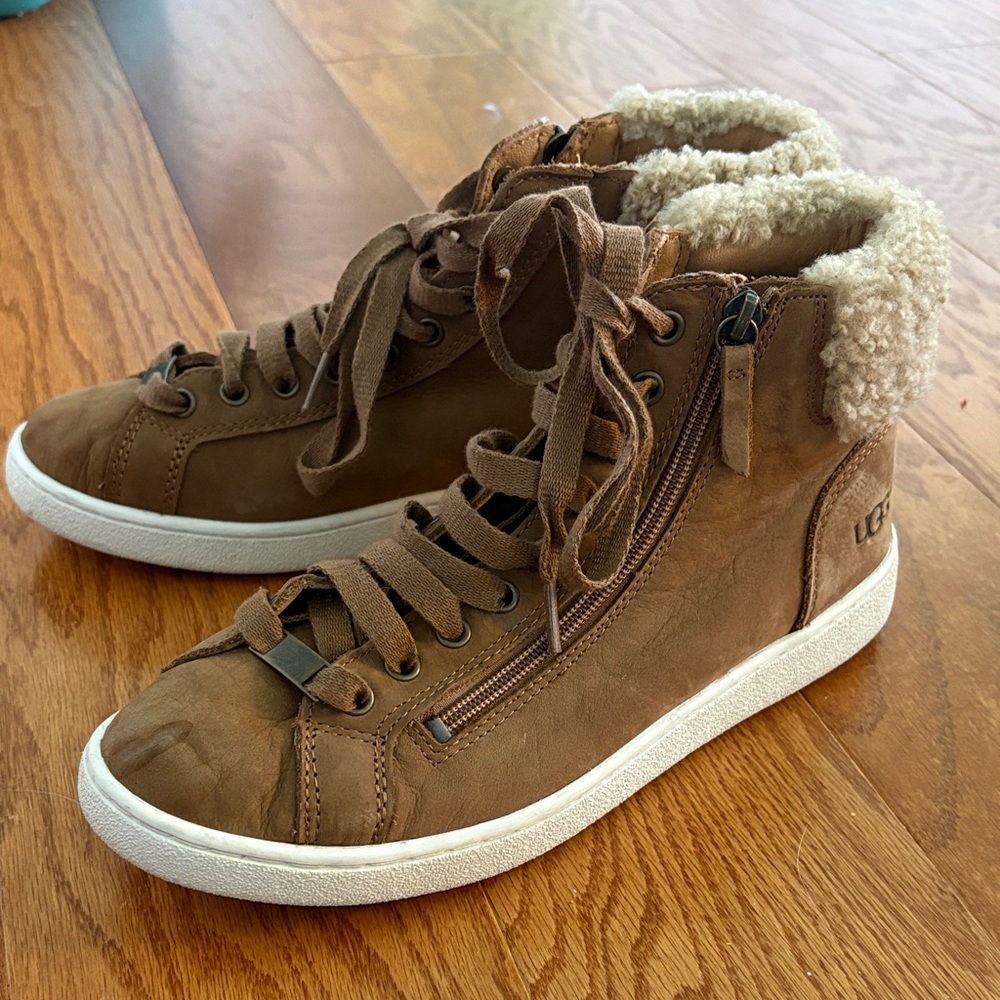 UGG Brown High-Top Sneakers with Cream Lining